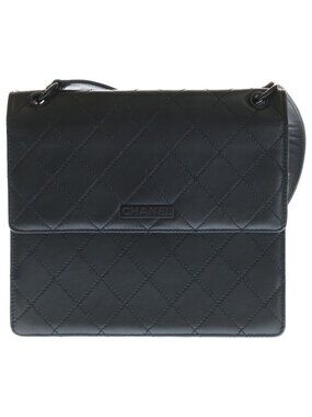 Chanel Quilted Logo Plate Leather Shoulder Bag Black No 5
